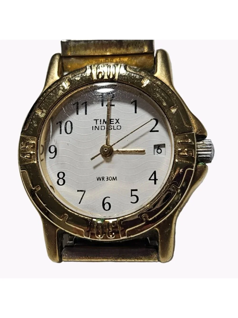 Timex Indiglo Watch WR 30M Stretch Band Gold Tone Womens Formal Evening Work
